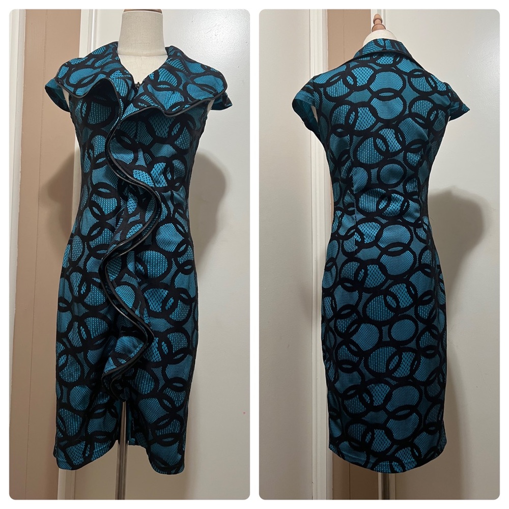 Samuel Dong Zipper Ruffle Knee Length Dress Size XXS Lagenlook.